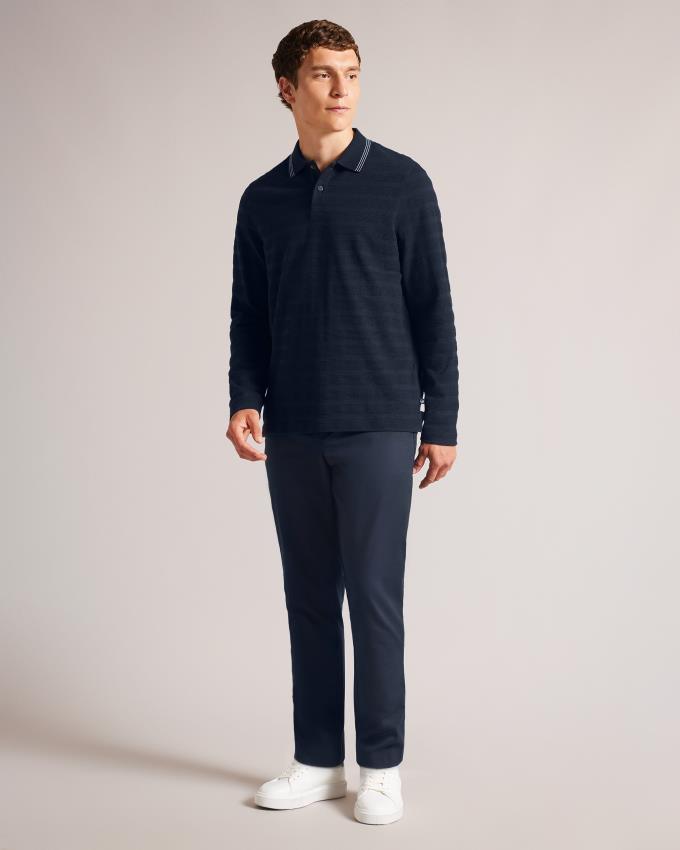 Polo Ted Baker Long Sleeve Textured Stripe Bleu Marine Homme | QAS-63300720